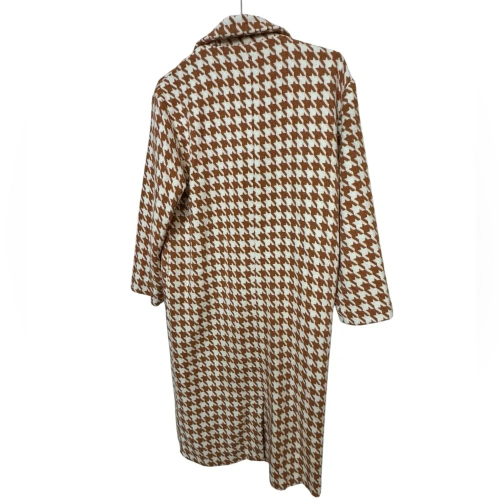 Vestique Burnt Orange White Houndstooth Trench Wool Blend Jacket Women’s M MINTY - Picture 3 of 4